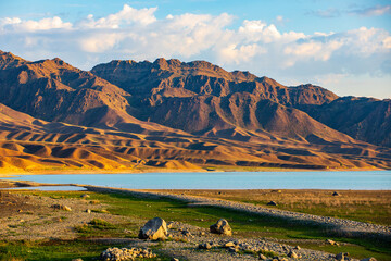 Amazing nature of the Tien Shan foothills and the Bartogay reservoir in the Almaty region of Kazakhstan, picturesque nature of Central Asia.
