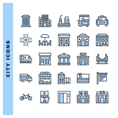 25 City Two Color icon pack. vector illustration.