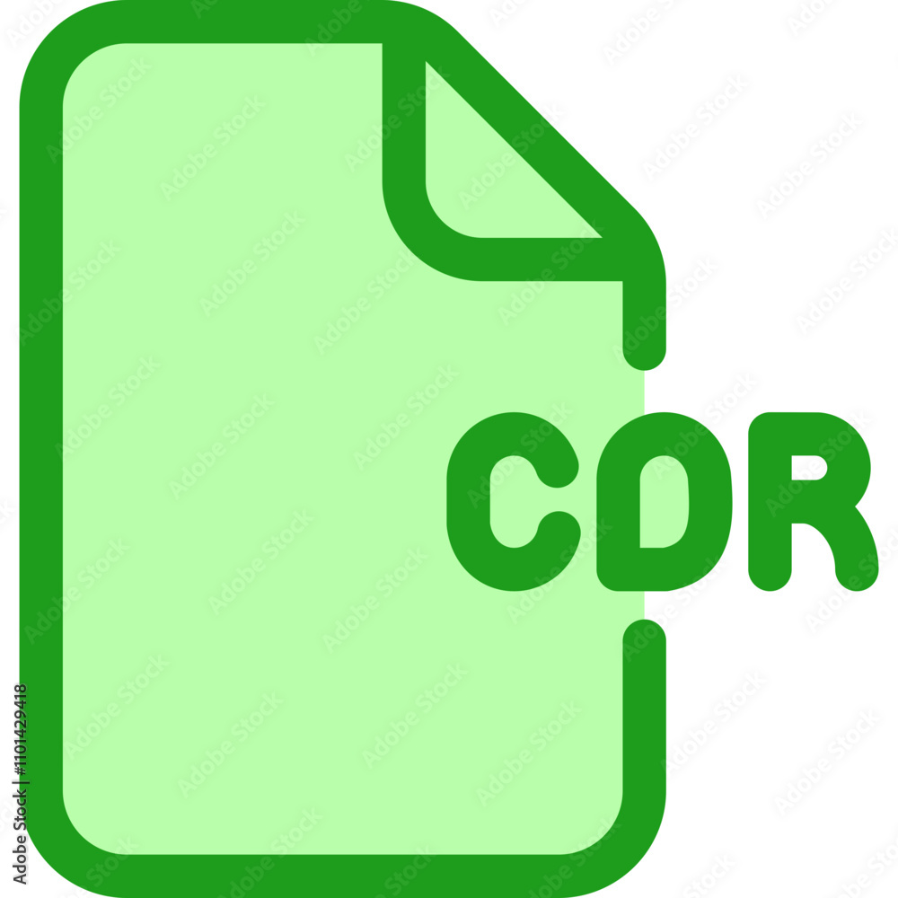 Poster green document icon representing a cdr file format used for vector graphics and design applications