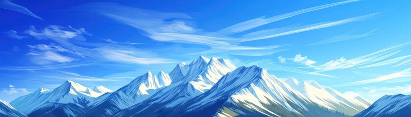 A serene mountain landscape under a clear blue sky, depicting nature's majesty.
