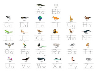 A to Z Alphabet English Letter Tracing Learning Vector Preschool Set
