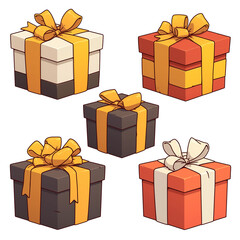 Fototapeta premium Colorful gift boxes with ribbons in various gradients are isolated on white background, showcasing festive and cheerful design. Perfect for celebrations and special occasions. PNG transparent