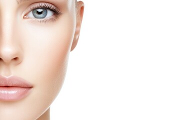 Fototapeta premium Close-up of beautiful woman with perfect skin and long eyelashes, ideal for beauty, cosmetics, and healthcare concepts