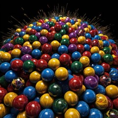 Colorful Glass Beads with Bokeh Lights on Dark Background
