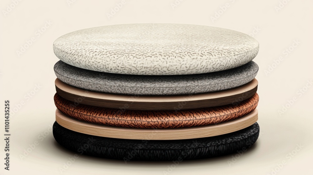 Poster stack of circular cushions with different textures