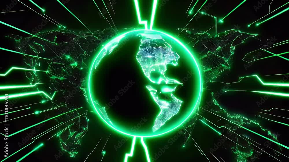 Poster a glowing digital globe surrounded by network lines, symbolizing connectivity and technology.