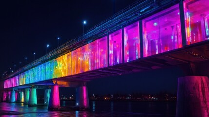 A Multicolored Bridge Under the Night Sky