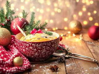 Stir-Up Sunday Christmas Pudding Preparation on Rustic Table with Warm Candlelight for Festive...