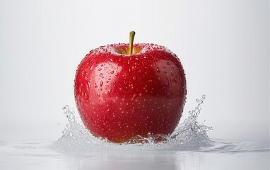 Whole apple diving into splash with crisp droplets, fresh harvest, juicy appeal