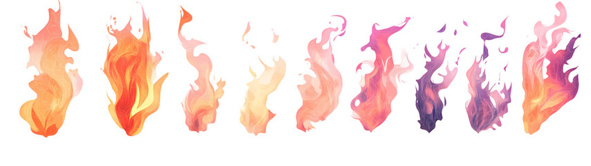 Magnificent four fire flames isolated on transparent background