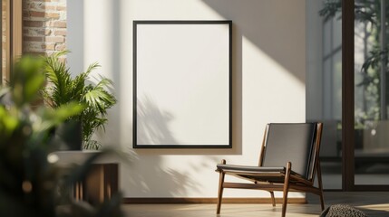 Modern Interior Design: Minimalist Living Room with Blank Canvas and Mid-Century Chair