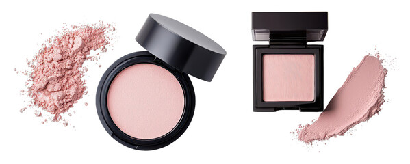 Two blush compacts with pink powder, showcasing different textures and finishes, ideal for enhancing makeup looks.