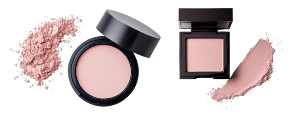 Two blush compacts with pink powder, showcasing different textures and finishes, ideal for enhancing makeup looks.