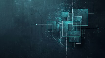 Fototapeta premium Abstract teal digital design on a dark background. Geometric shapes and lines create a futuristic feel.
