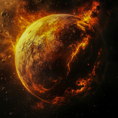 High-quality digital art of a burning planet in space