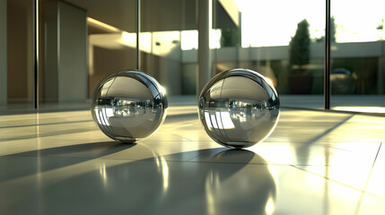 Reflective Spheres in Modern Interior 3D Illustration