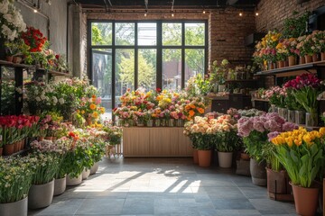 Obraz premium Many different types of flowers in the store