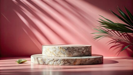 Elegant Stone Product Podium in Macro Photography against Soft Pink Background for Interior Design Aesthetics