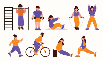 Hand drawn cartoon outdoor training collection