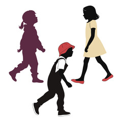 children silhouette isolated on white background