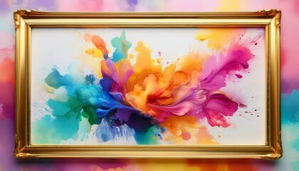 Vibrant abstract art in a gold frame.