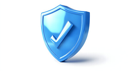 cartoon 3d Icon safety shield check mark perspective . Blue symbol security safety icon. Checkmark in minimalistic style. 3d vector illustration. white background	