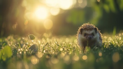 Obraz premium Igelfoto im goldenen Licht der Wiese
