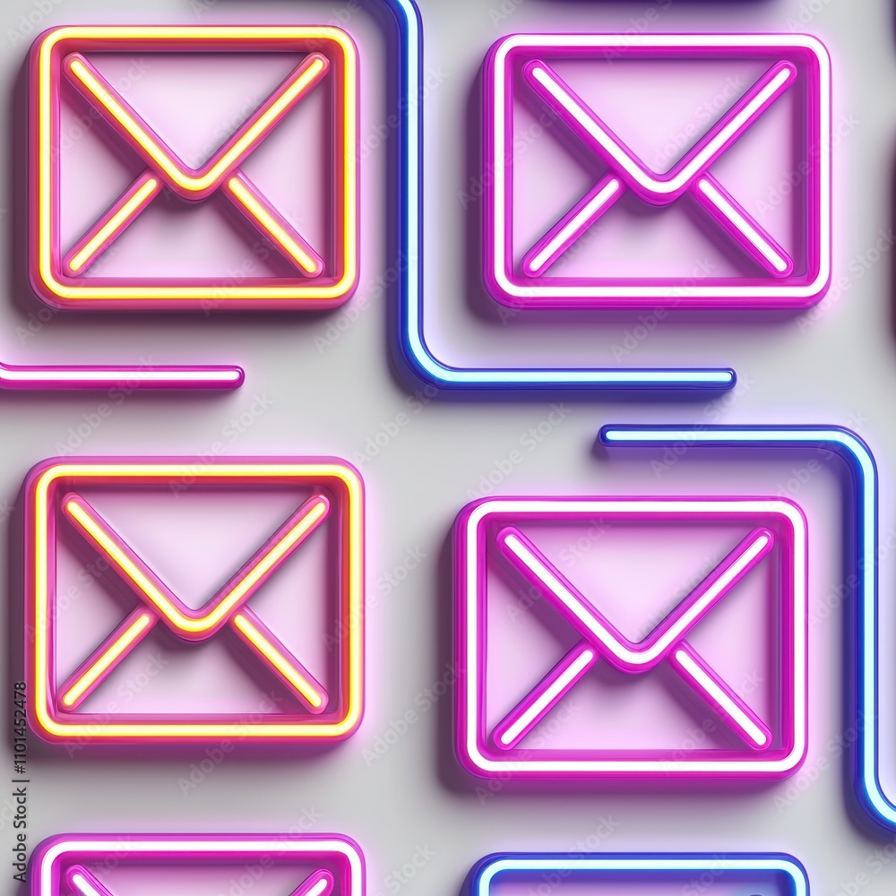 Aufkleber a vibrant pattern of colorful envelope icons with neon outlines, creating a modern, digital communic