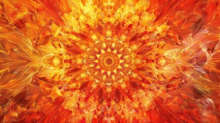 Obraz premium A radiant mandala featuring a symphony of warm reds yellows and oranges reminiscent of a blazing summer sunset.