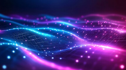 Fototapeta premium Abstract purple and blue waves of light flowing in a futuristic design, representing dynamic digital data streams.