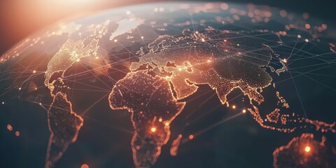 A world map with lines connecting different continents, showing the global reach of technology and innovation.