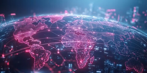 A world map with lines connecting different continents, showing the global reach of technology and innovation.