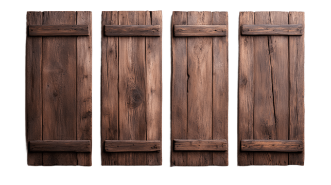 Set of Old Wooden Windows on Transparent Background