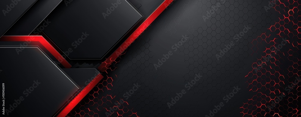 Poster abstract black and red hexagon geometric design