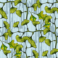 Seamless Pattern with Ginkgo and Physalis. Color sketch style hand drawn background. Detailed illustration, hand drawn. Great for fabric and textile, prints, invitation, packaging