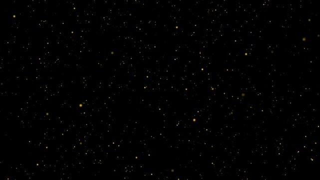 Flashing gold particles falling down. Golden dust, glitter effect on alpha channel, transparent background. Luxury design element for product presentation, promotion. Loop animation.