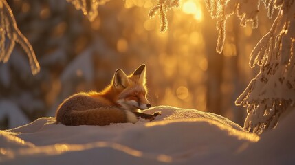 Fototapeta premium Schlafender Fuchs im weichen Schnee