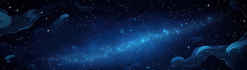 A digital illustration of a starry night sky with glowing blue elements.