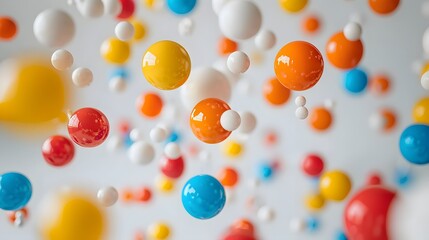 Colorful spheres floating in white background.