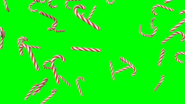 Animation of Candy Cane falling over the green background.