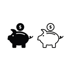 icon money bank piggy design vector silhouette and outline style