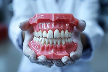 Expert dental professional carefully fitting all on four prosthetics with precision and attention