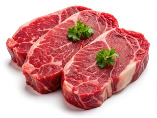 Obraz premium Raw Steak Cuts Isolated on White Background - Perfect for Cooking, Recipes, or Butcher Shop Illustrations