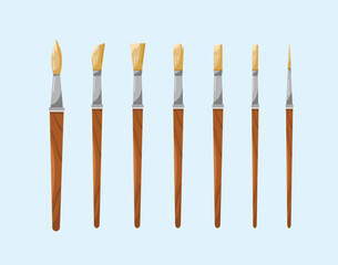 Fototapeta premium set of small paint brush icons, artist items in drawing in flat style, suitable for posters and web icons