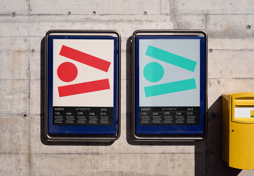 Mockup Of Two Vertical Customized Posters On Wall