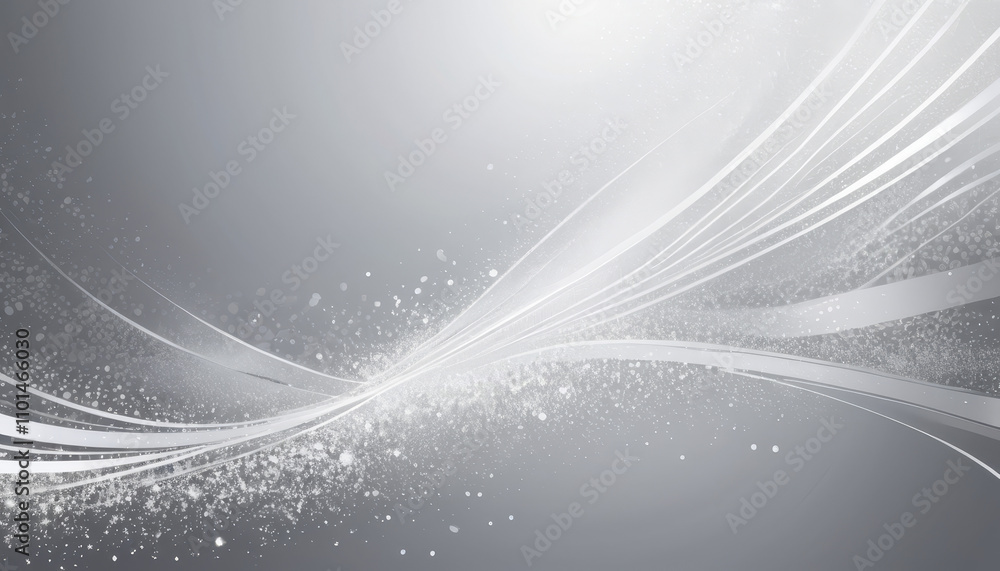 Poster ethereal grayscale lines with scattered particles in modern abstract style