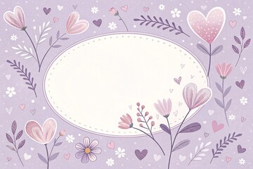 Pastel Lavender Background with Floral Hearts - Happy Valentine's Day