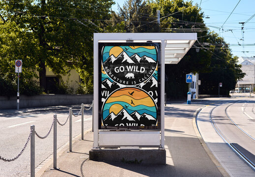 Mockup Of Vertical Customized Sign On Bus Stop