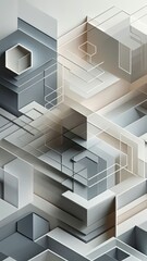 Abstract background with beige geometric shapes and fine lines in a minimalistic design