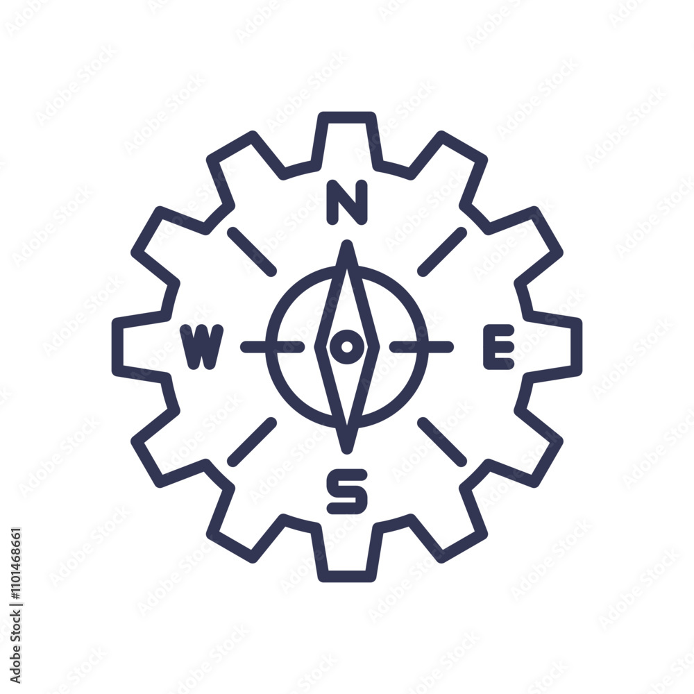 Poster compass within a gear symbolizes direction and structure.